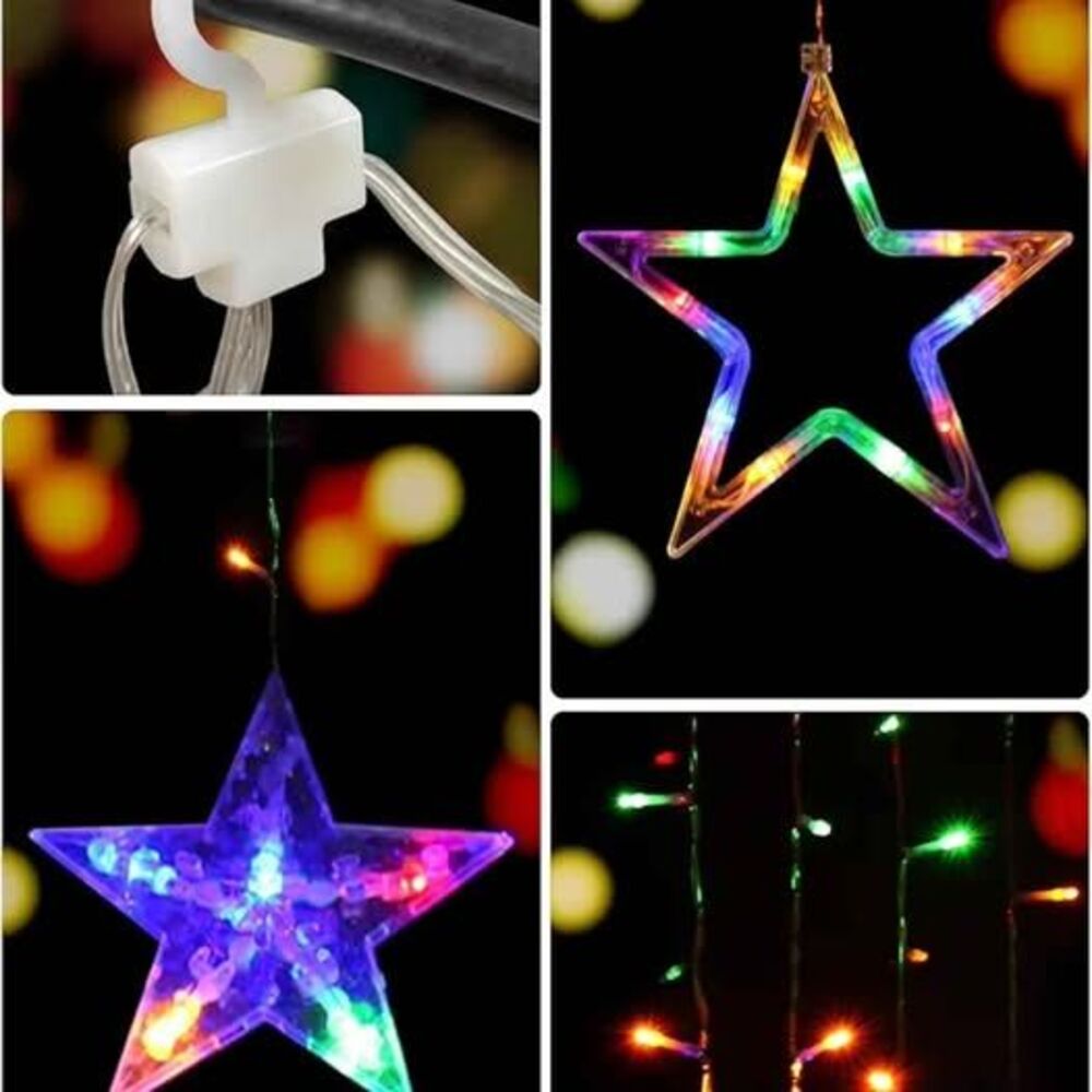Set of 2 Mul Christmas Star Curtain Lights NEW